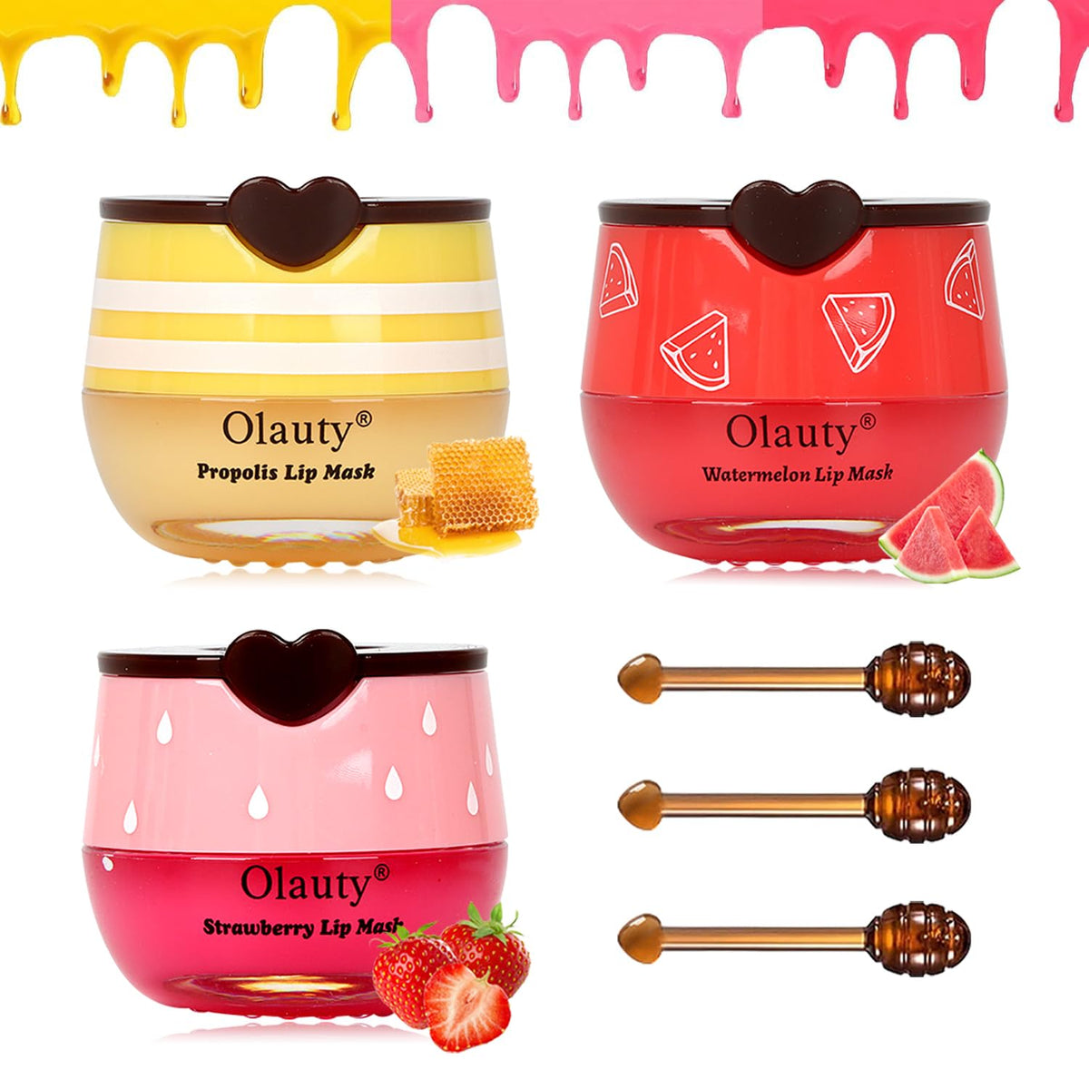 Lingyun Bee Lip Balm 3 Pack - Strawberry, Honey & Watermelon Lip Masks For Hydration & Care