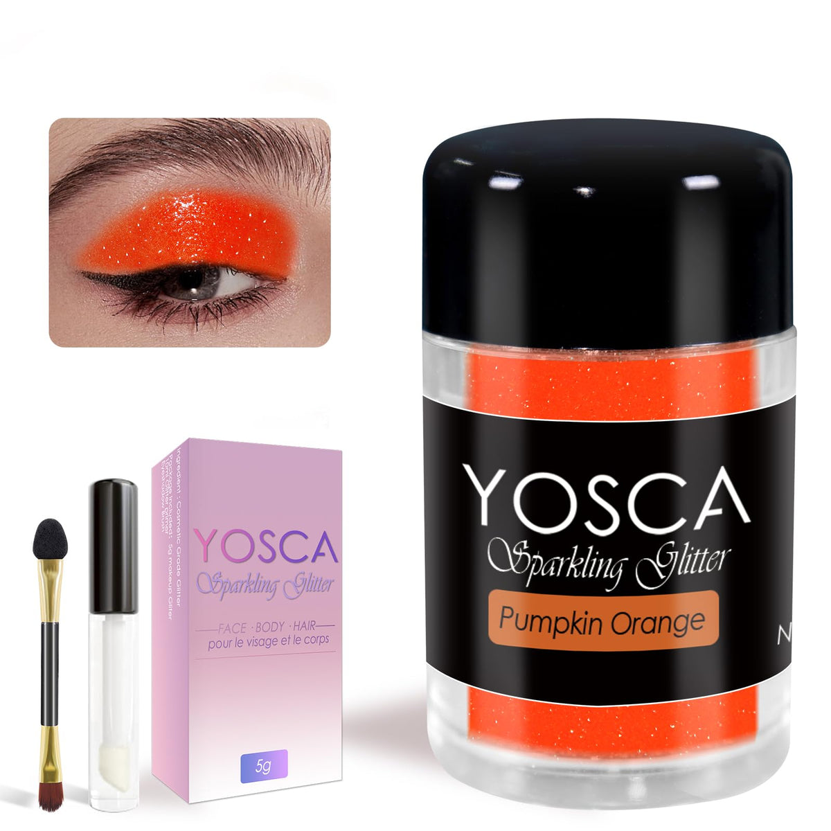 Yosca 5G Pumpkin Orange Body Glitter - Loose Cosmetic Shimmer For Eyeshadow & Face Makeup