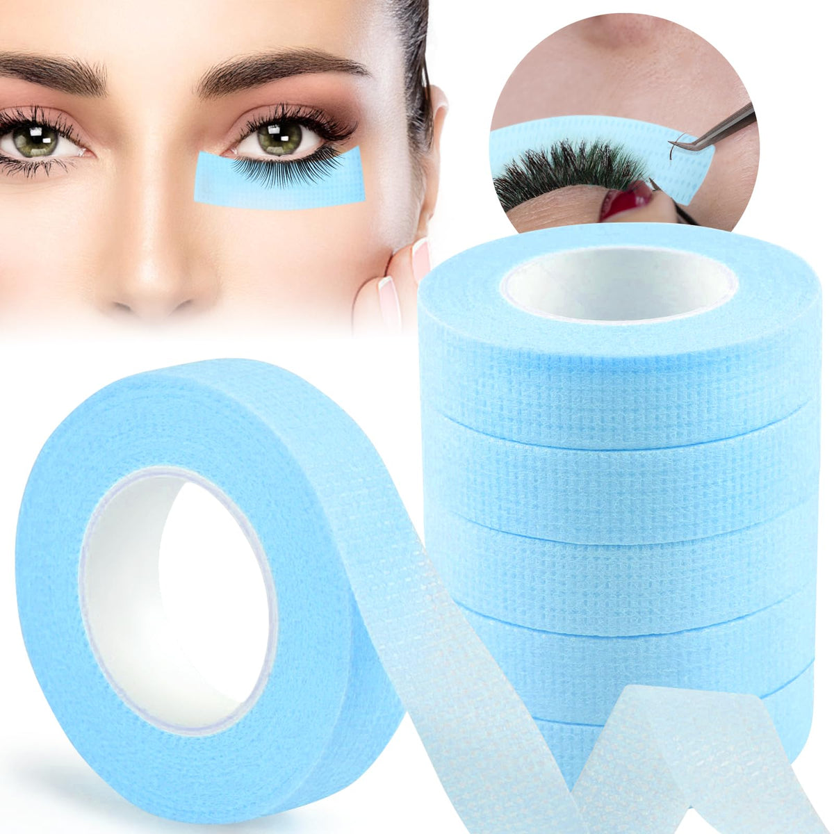 Ebanku 6 Rolls Blue Eyelash Extension Tape, Breathable Micropore Fabric, 10 Yards Each Roll