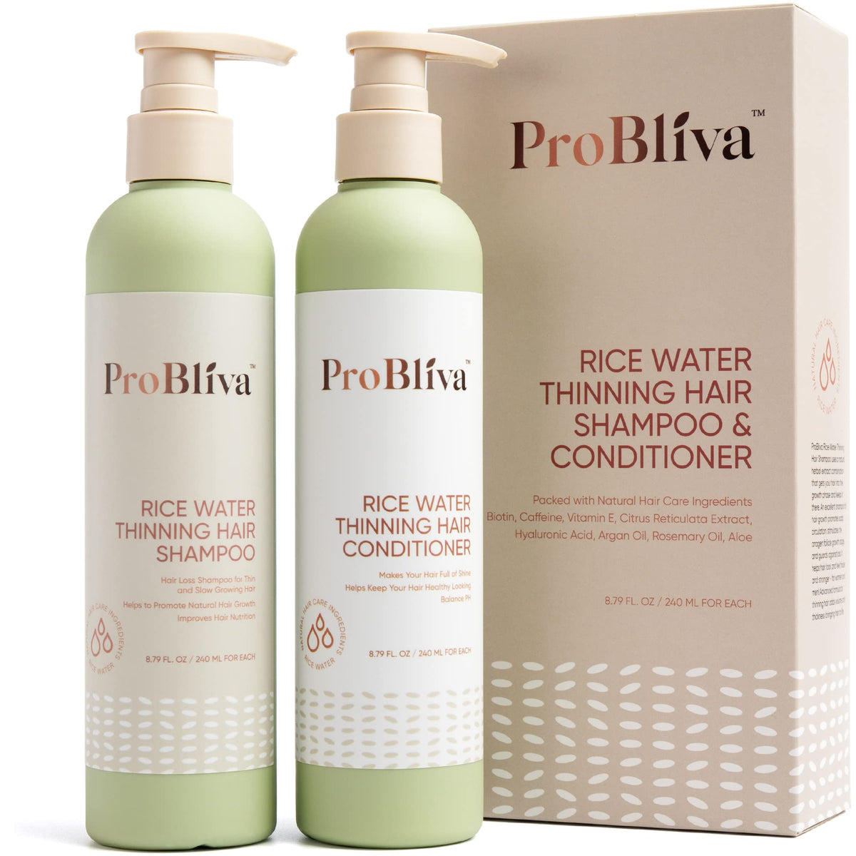 Probliva Rice Water Shampoo & Conditioner - Anti Hair Loss, Regrowth & Thickening, 8.79 Fl Oz