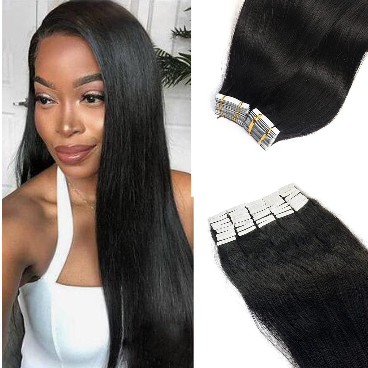 Smavida Light Yaki Tape In Hair Extensions 18 Inch 100G Human Hair For Black Women