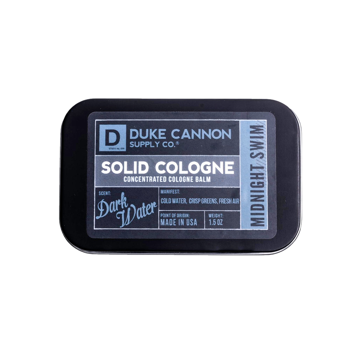 Duke Cannon Solid Cologne For Men - Midnight Swim, Natural Balm, Travel-Friendly, 1.5 Oz