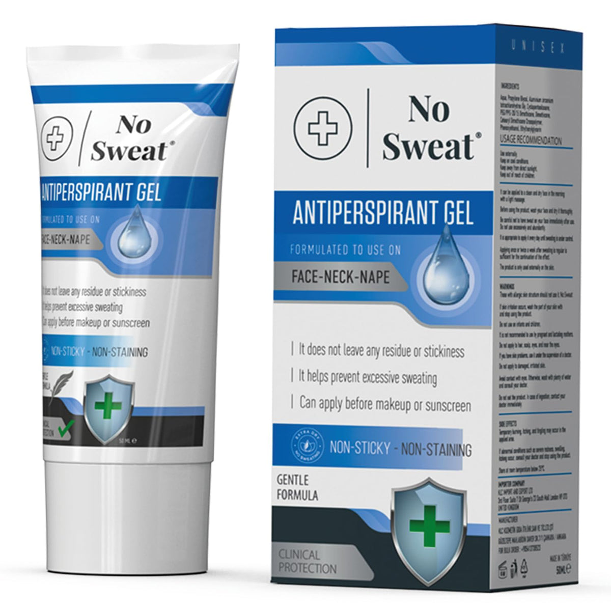 No Sweat Antiperspirant Gel 50 ML - Suitable Usage For Face-Neck-Nape Helps Prevent Excess Facial Sweating and Facial Shining-Su
