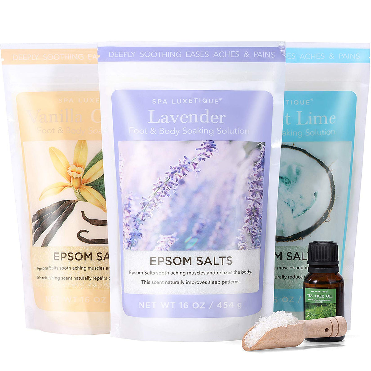 Spa Luxetique Epsom Salts Gift Set - Lavender, Vanilla & Coconut Scented Bath Salts For Women