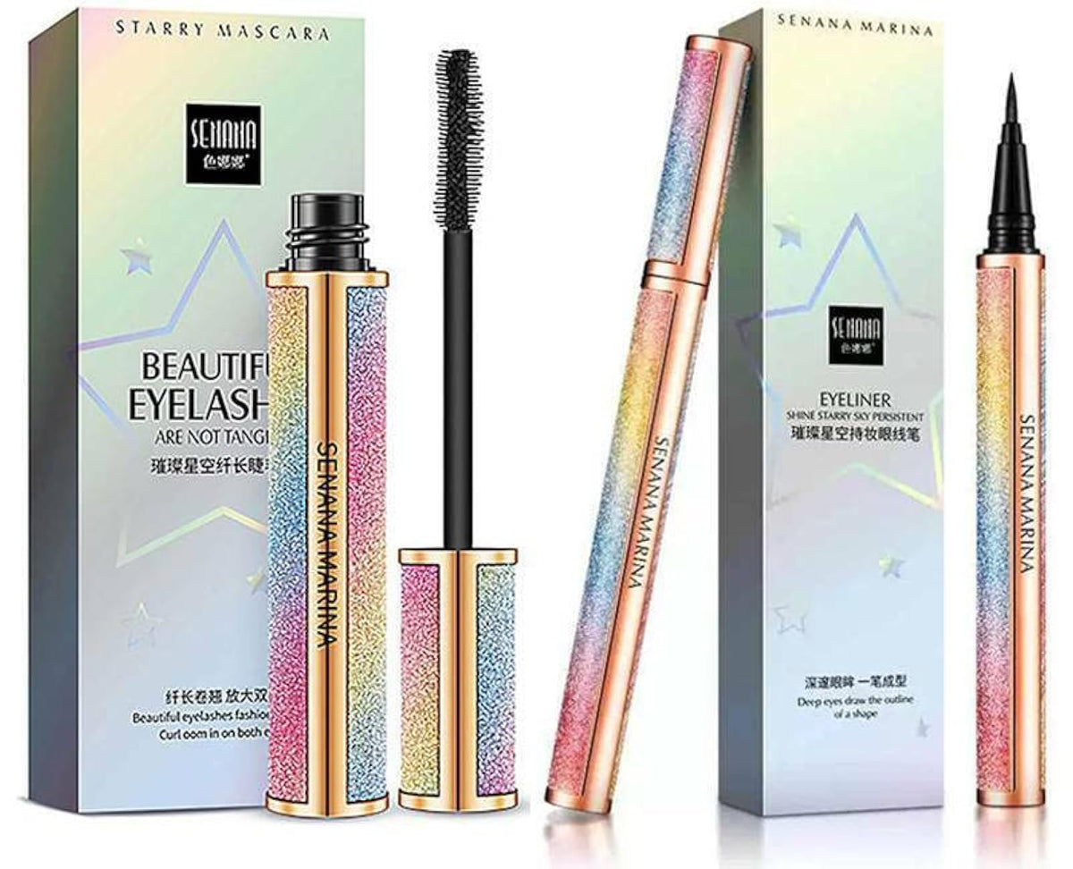 Senana Marina 4D Silk Fiber Lash Mascara & Waterproof Eyeliner Set - Volume & Length Boost