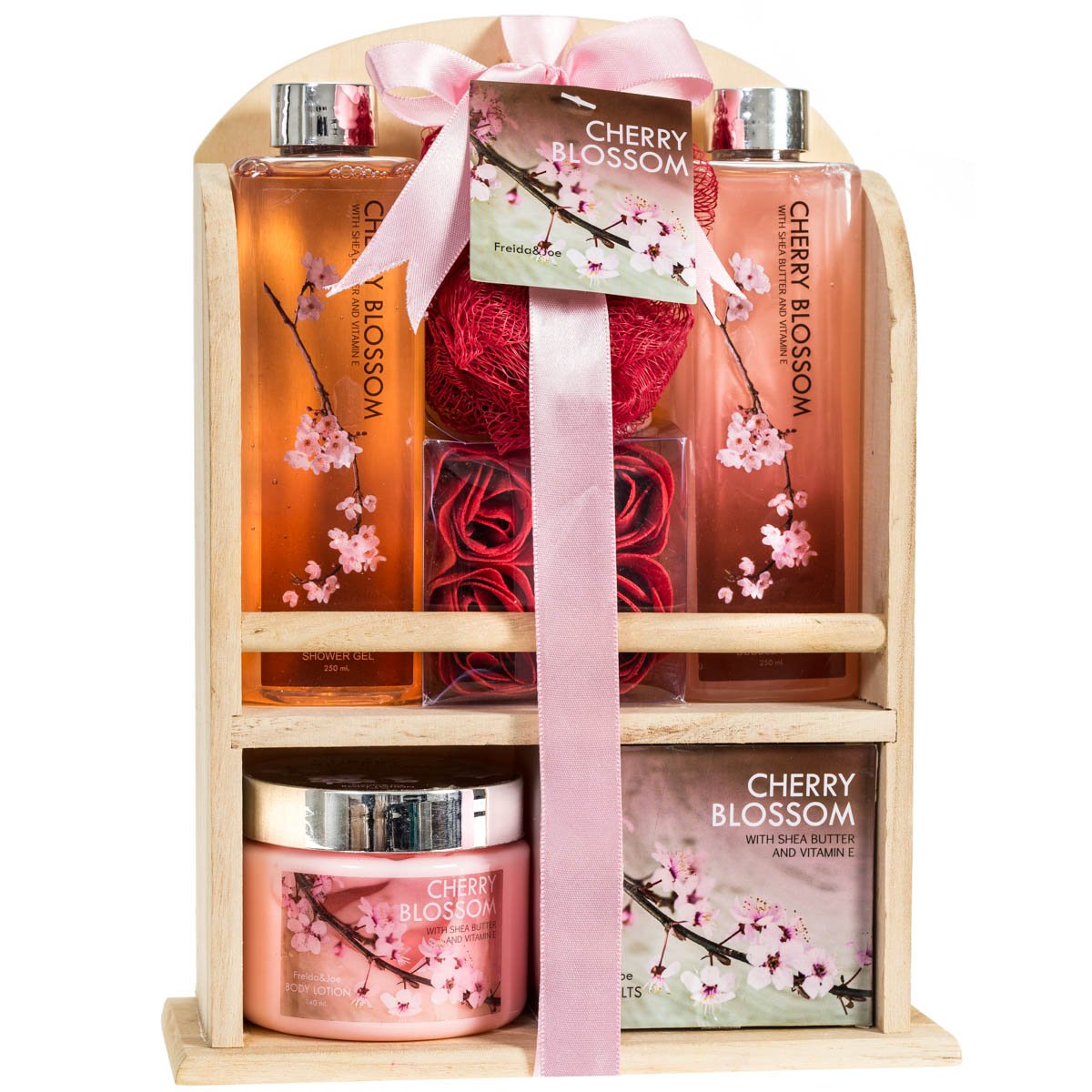 Deluxe Cherry Blossom Spa Basket By Freida And Joe - 6 Piece Home Spa Set For Women