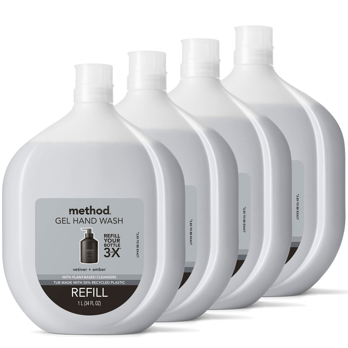 Method Gel Hand Wash Refill, Vetiver + Amber, Biodegradable, 34 Fl Oz (Pack Of 4)