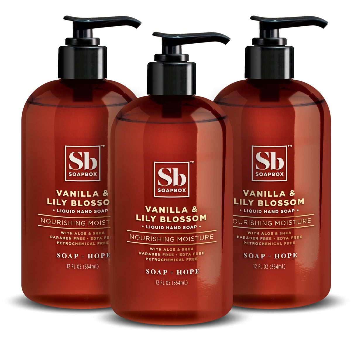 Soapbox Liquid Hand Soap, Vanilla & Lily Blossom, Vegan, 12Oz Pump, Pack Of 3 - Moisturizing Cleanser