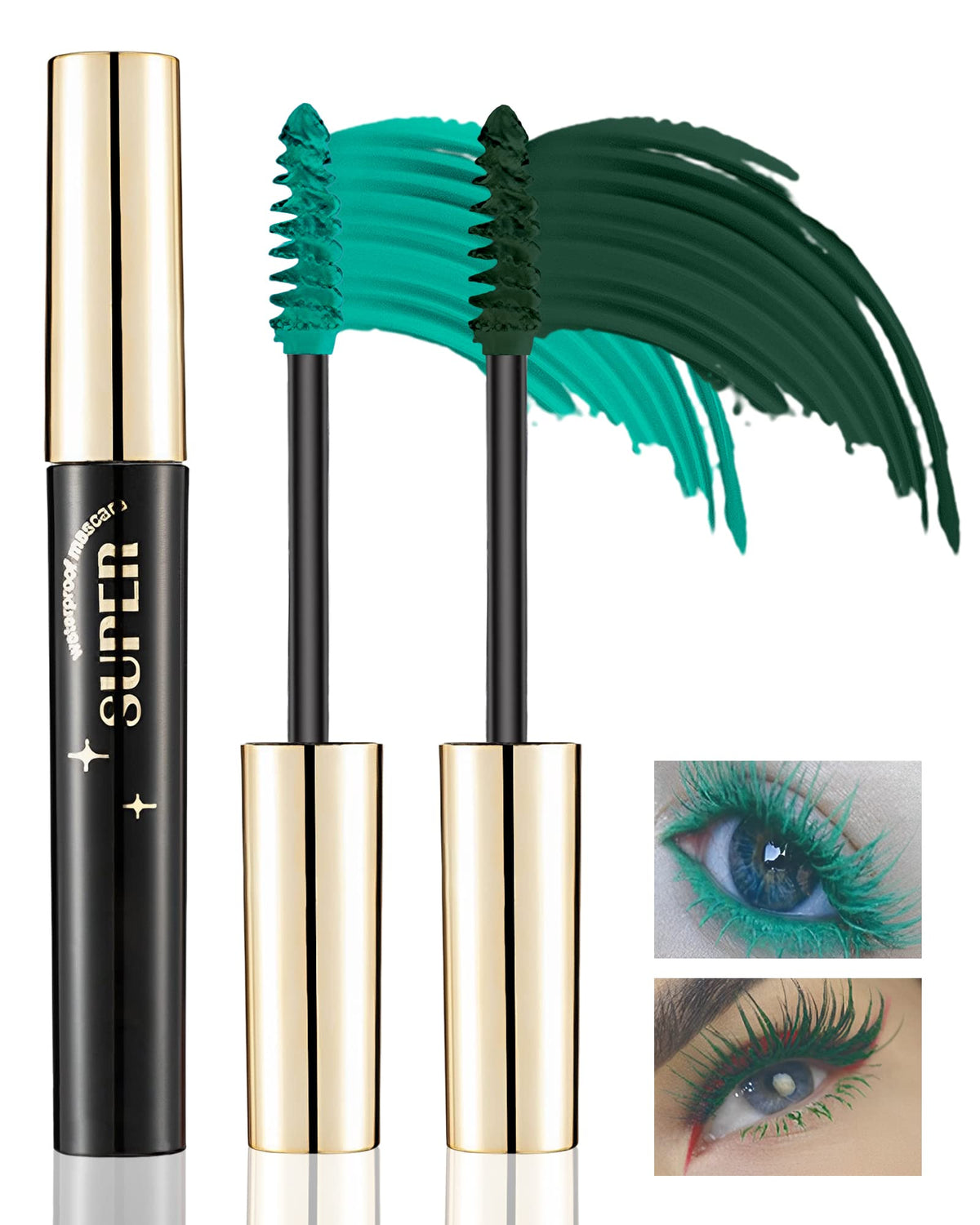 Lestpola Dark Green Mascara 2Pcs - Waterproof, Lengthening, Volumizing, Curling For Women