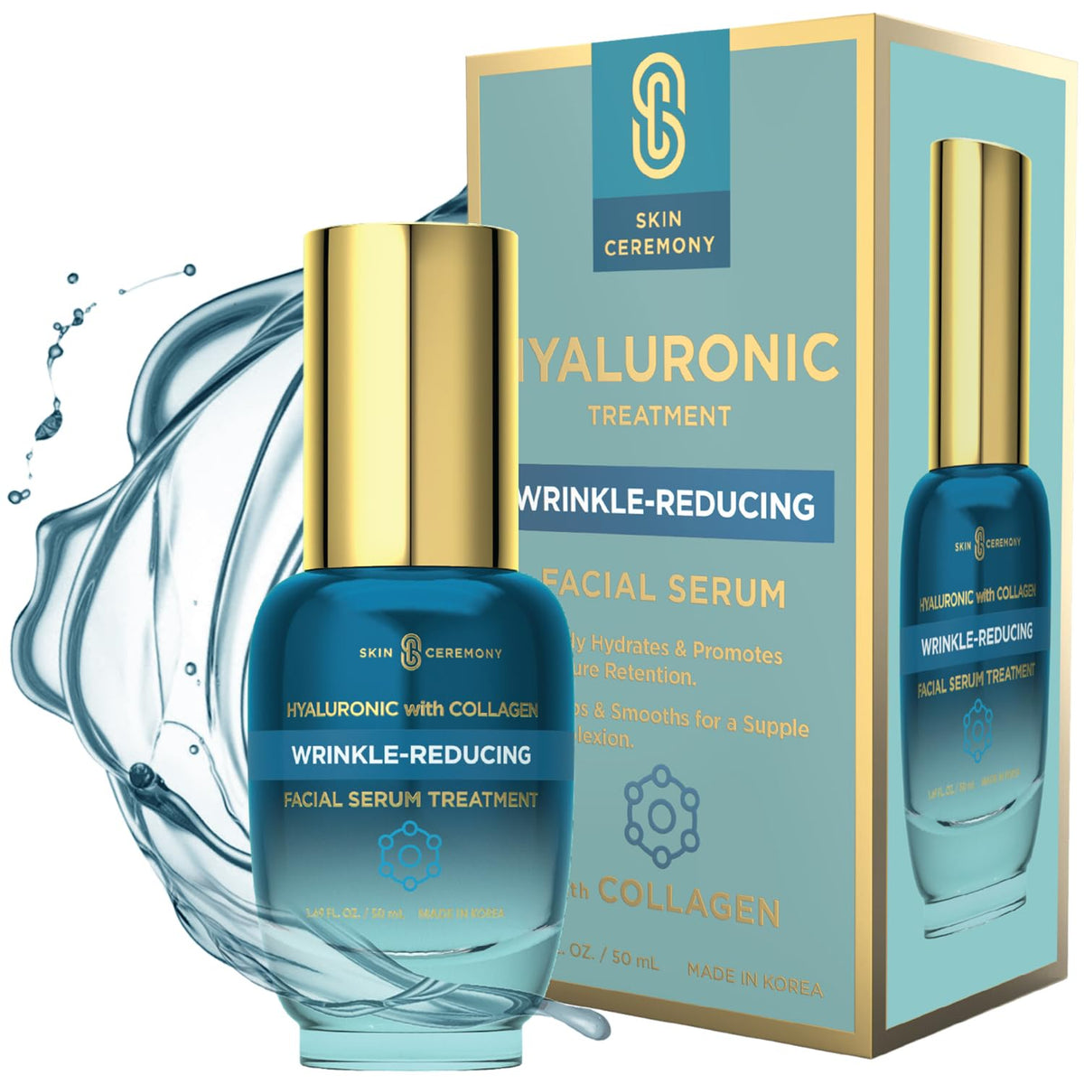 Skin Ceremony Hyaluronic Acid & Collagen Serum - Deep Hydration, Plumps & Smooths Skin, 1.69 Fl.Oz