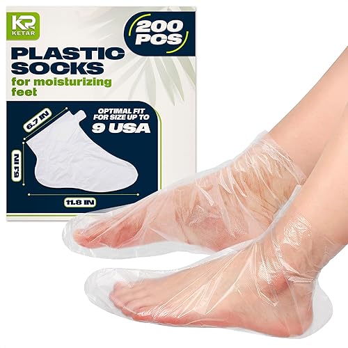 KETAR 200 Pcs Disposable Plastic Foot Covers for Moisturizing Socks & Spa Treatments