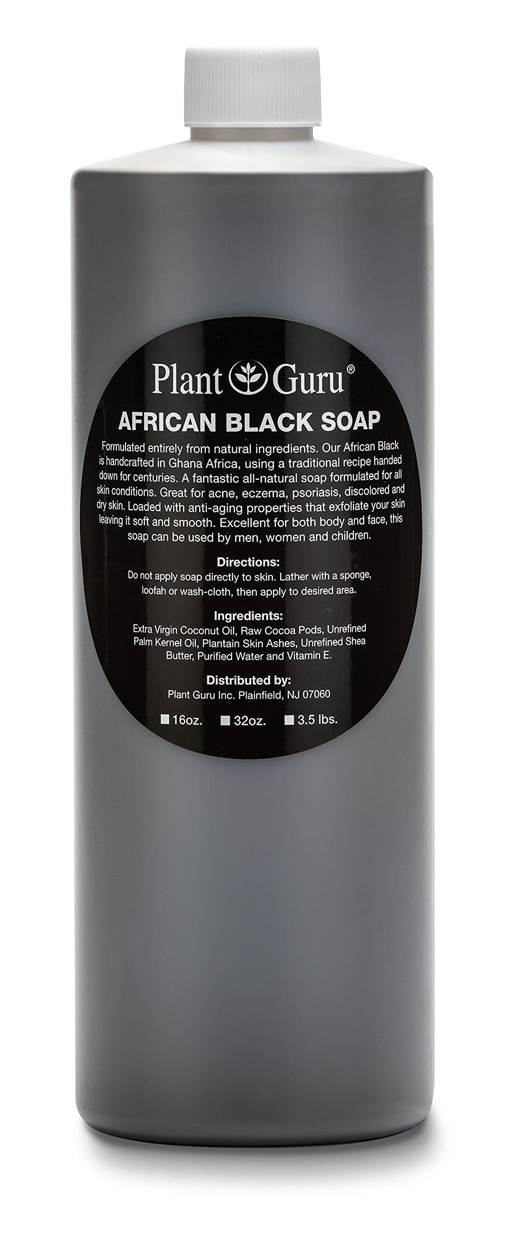 Plant Guru African Black Soap Liquid 32 Oz - Acne Treatment, Eczema Relief, Natural Face & Body Wash