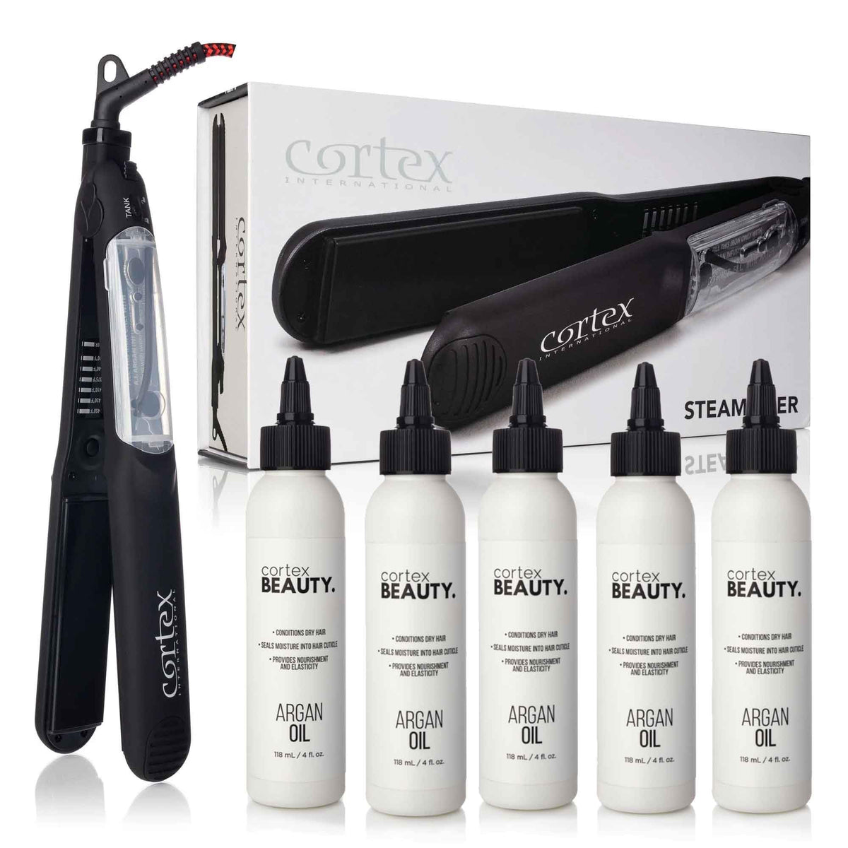 Cortex Professional 1.25&quot; Ceramic Hair Straightener with Argan Infusion & Steamliner - Black