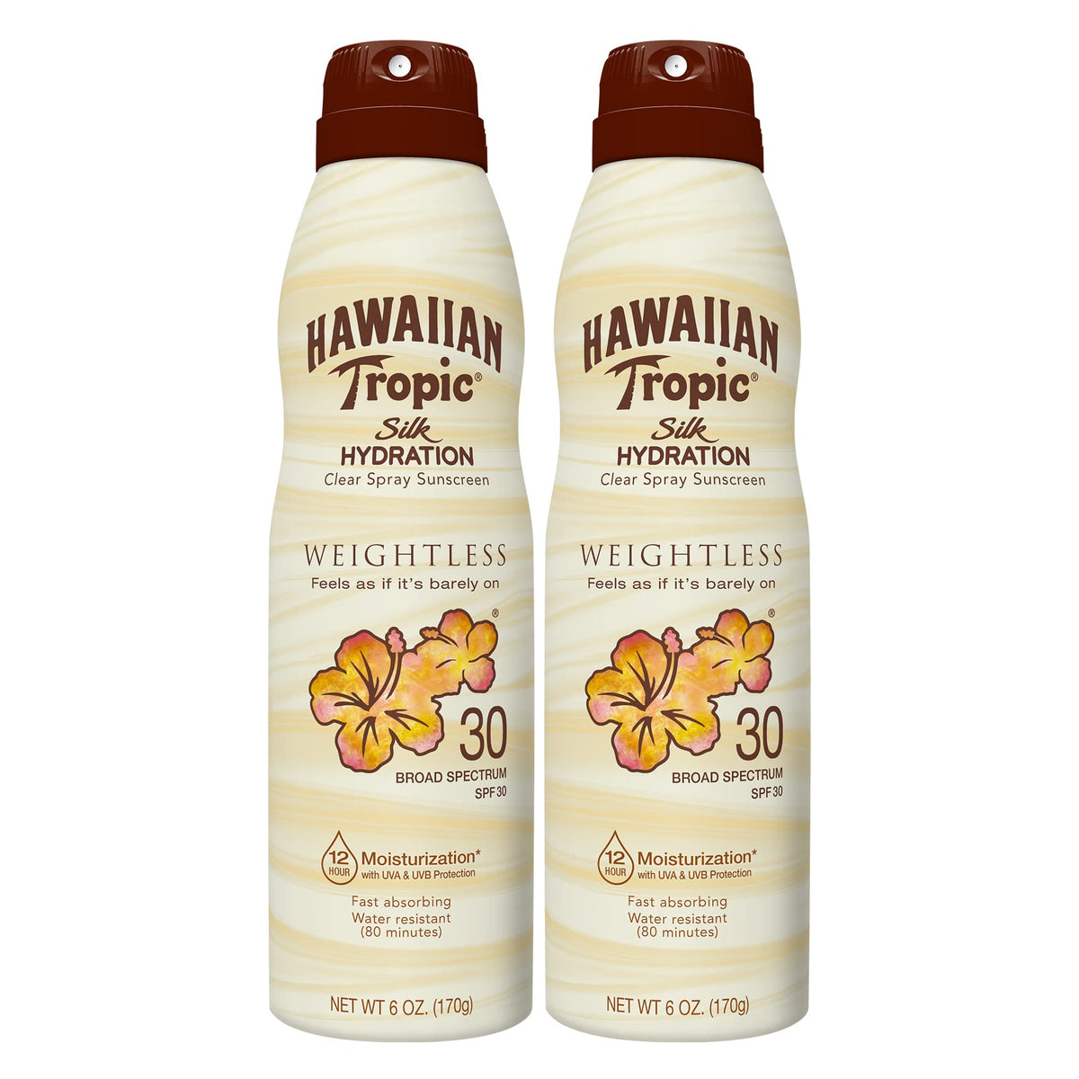 Hawaiian Tropic Weightless Hydration Spf 30 Sunscreen Spray Twin Pack, 6Oz Each, Oxybenzone Free