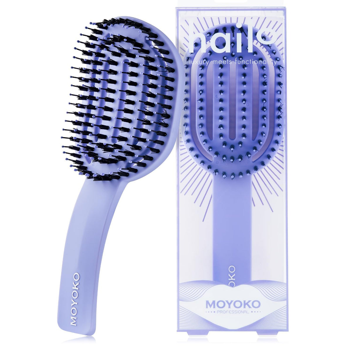 Moyoko Curly Hair Detangler Brush - Ergonomic, Lilac, Prevents Breakage For Wet & Dry Hair