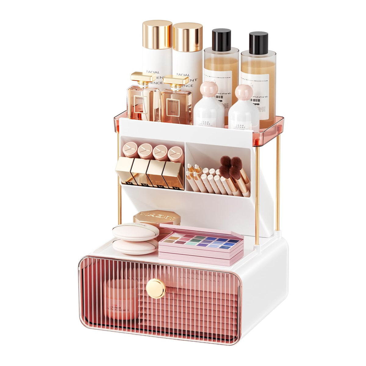 Anlynwooh Blush Pink Makeup Organizer With Drawer - Cosmetic & Vanity Storage Solution