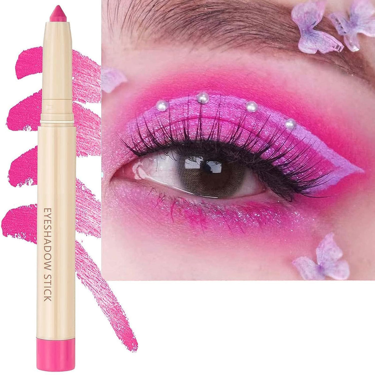 Saubzean Pink Waterproof Eyeshadow Pencil - Long Lasting Matte Cream & Glitter Eyeliner Stick