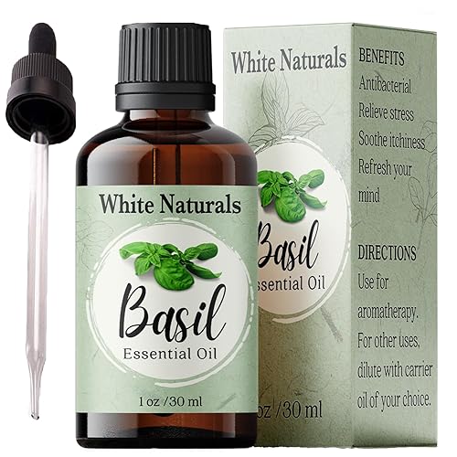 White Naturals Basil Essential Oil, 100% Pure Aromatherapy Oil for Skin & Diffuser, 1 oz