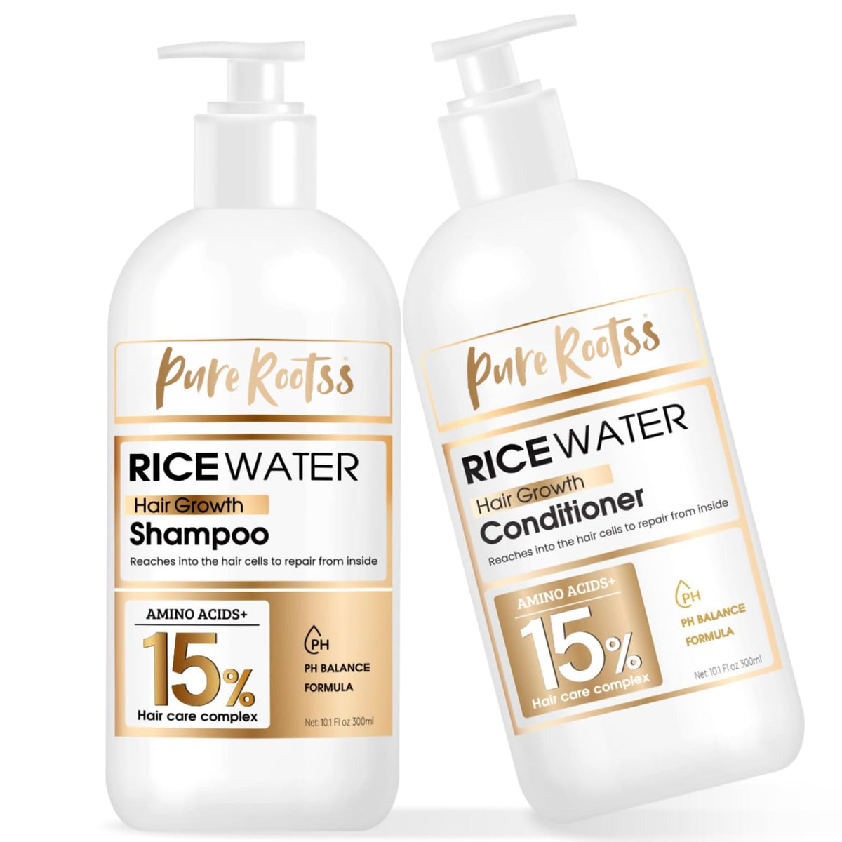 Rice Water Shampoo & Conditioner Set For Thinning Hair - Biotin & Caffeine By Purerootss, 10.58 Oz