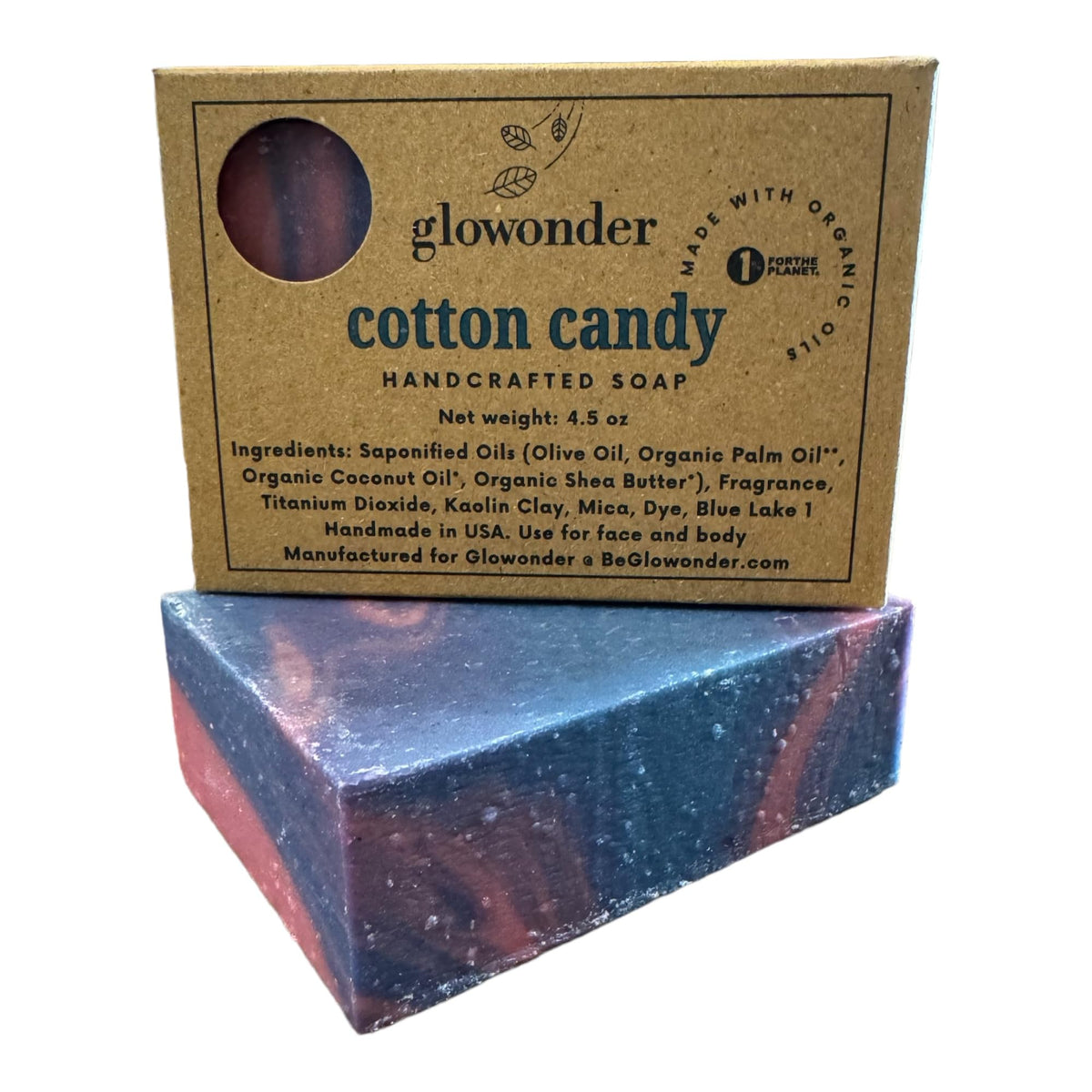 Glowonder Organic Cotton Candy Soap - Moisturizing Handmade Bar For Face & Body, 4.5 Oz