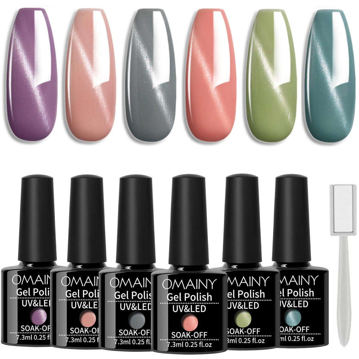 Omainy Cat Eye Gel Nail Polish Set - Magnetic Soak Off Uv Varnish (7.3Ml) With Gift Magnet