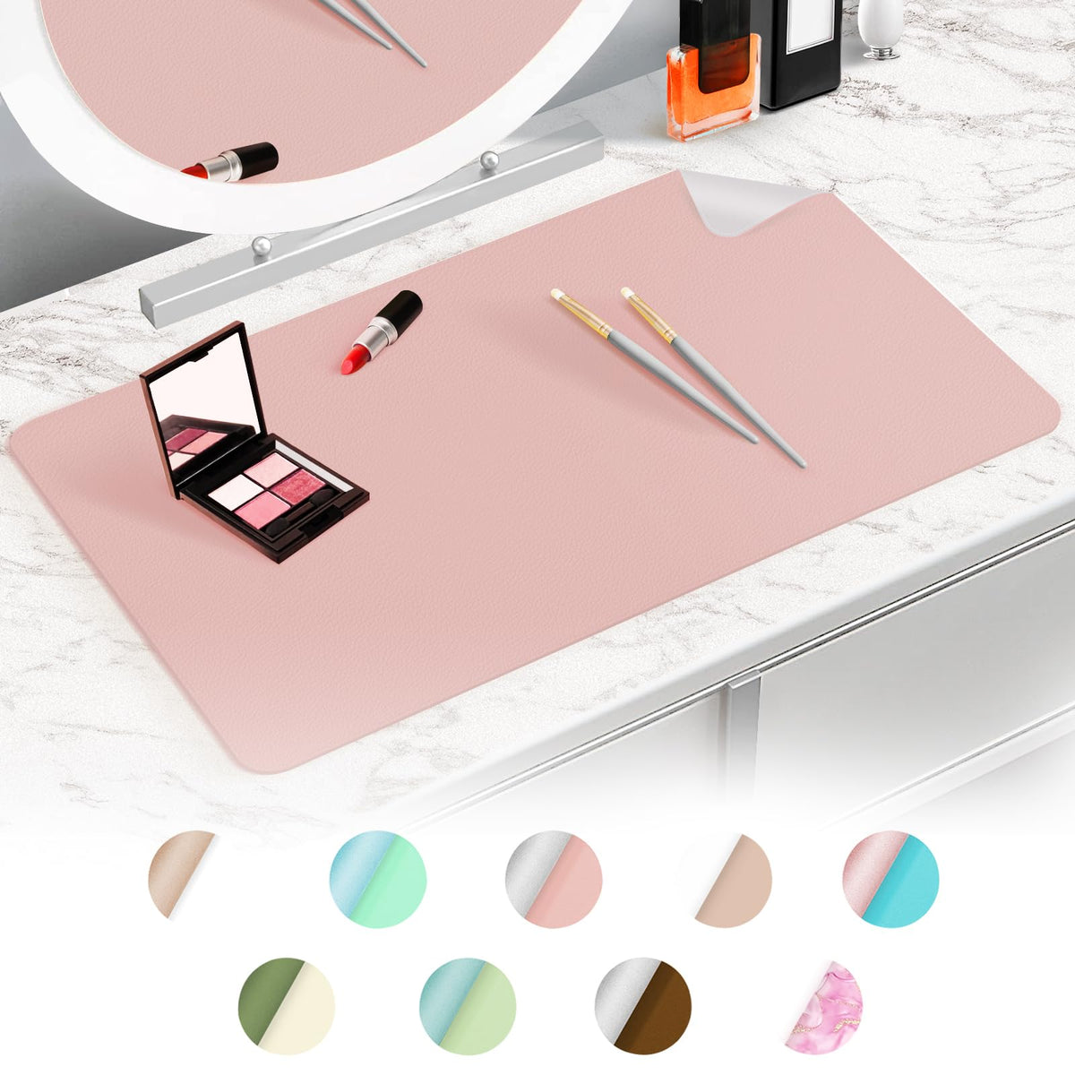 Tohonfoo Dual-Sided Makeup Mat - Waterproof & Oilproof Vanity Desk Protector, 35.4X11.8In,