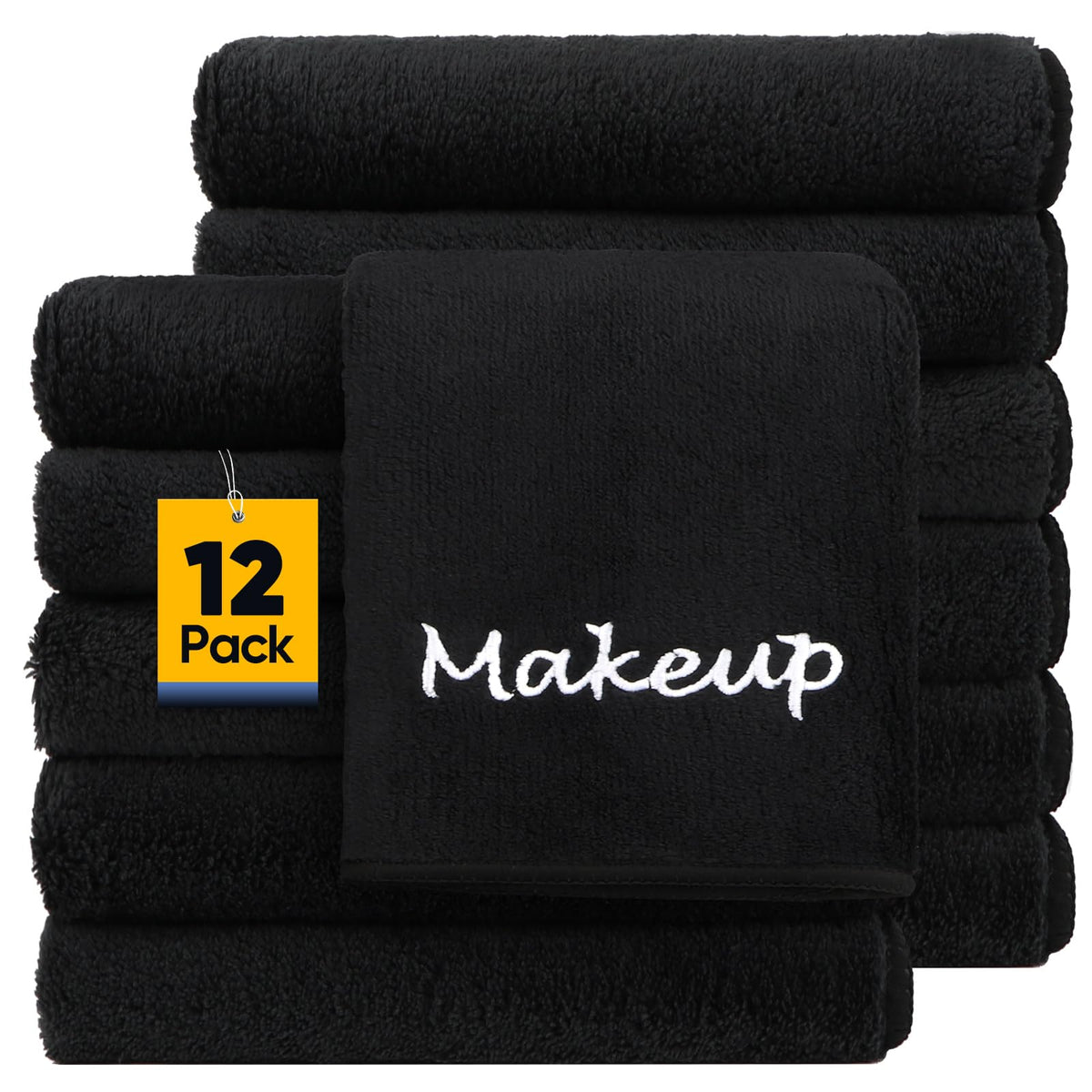 Unimade 12 Pack Black Makeup Remover Cloths - Soft Microfiber Facial Towels (13&quot; X 13&quot;)