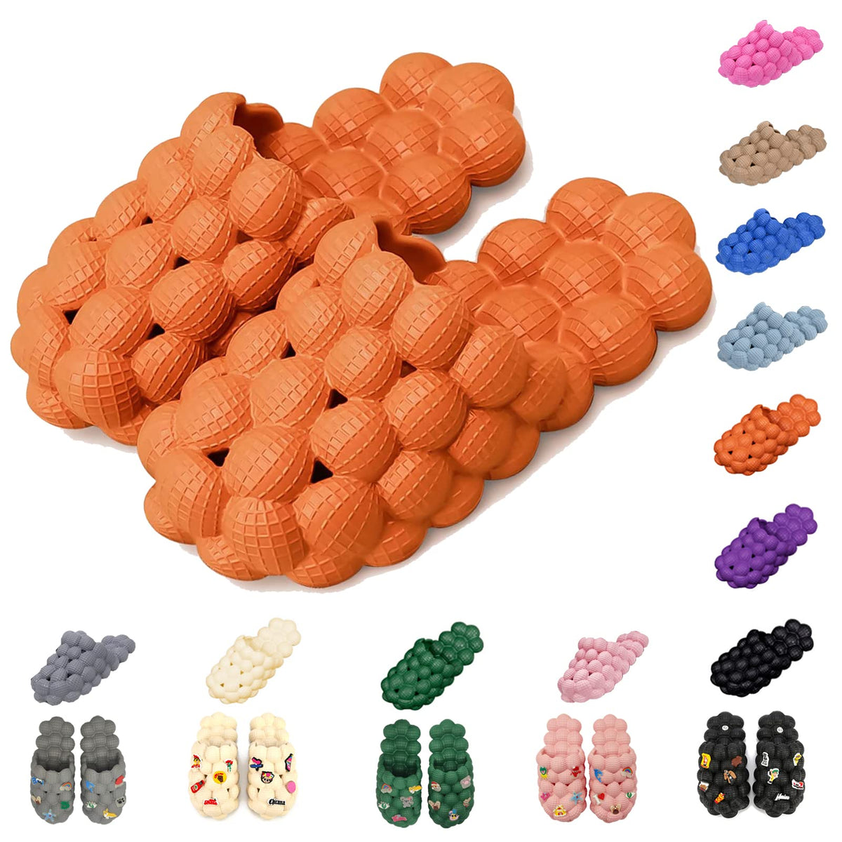 Aiminuo Bubble Slides For Men & Women - Funny Massage Slippers With Cloud Cushion Sole, Orange