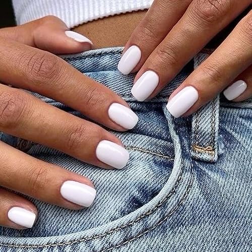 GLAMERMAID Pure White Extra Short Press-On Nails, Reusable Glossy Gel Full Cover Oval Kit