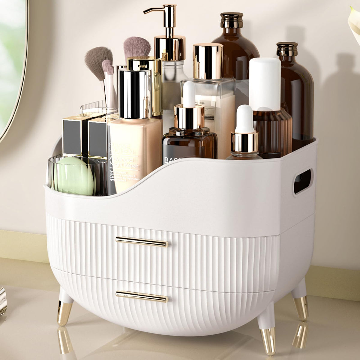 Ygjt Makeup Organizer - Large White Skincare Storage Box With 2 Drawers For Vanity & Bathroom