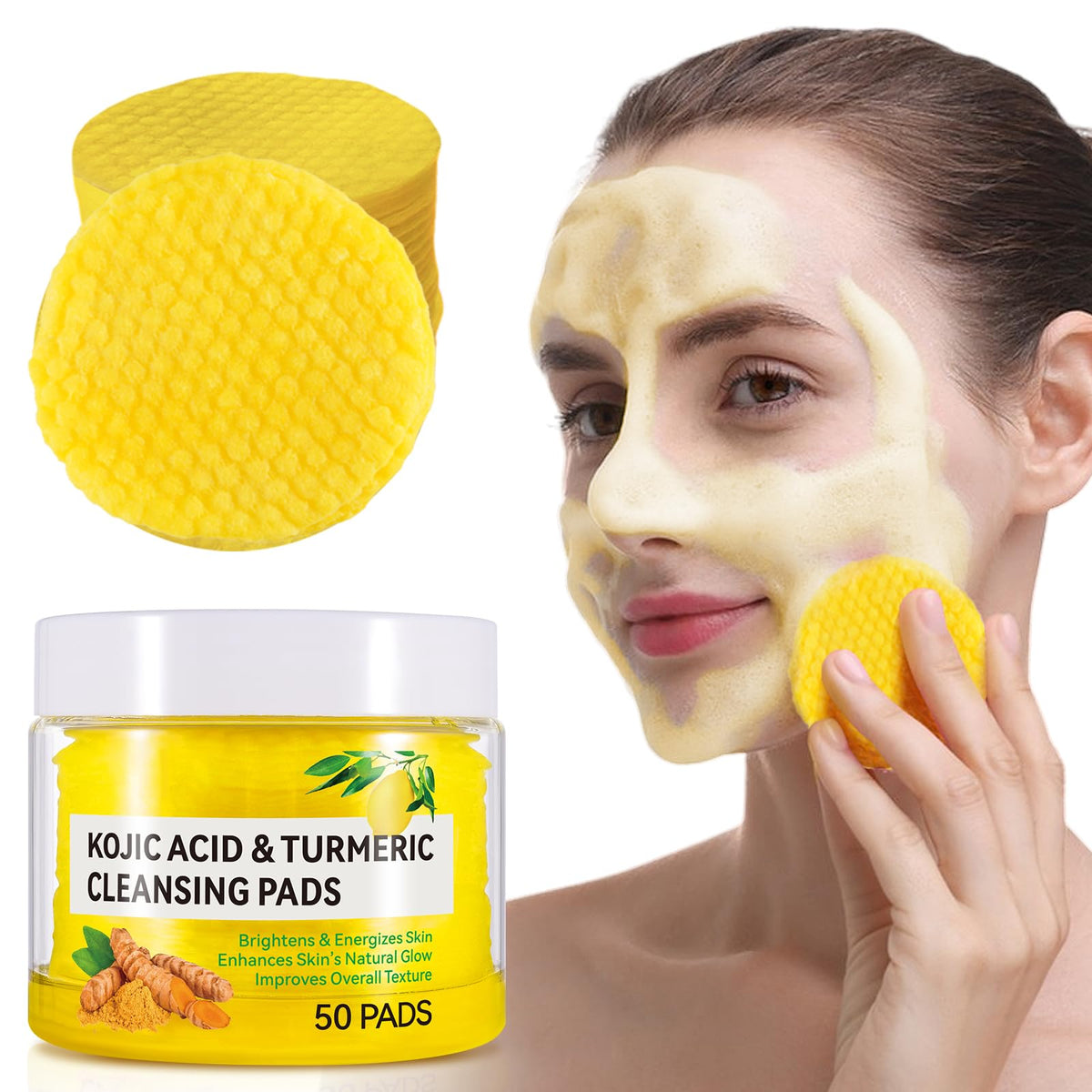 Shifakou Kojic Acid Turmeric Cleansing Pads - Exfoliating For Dark Spots, 50 Count