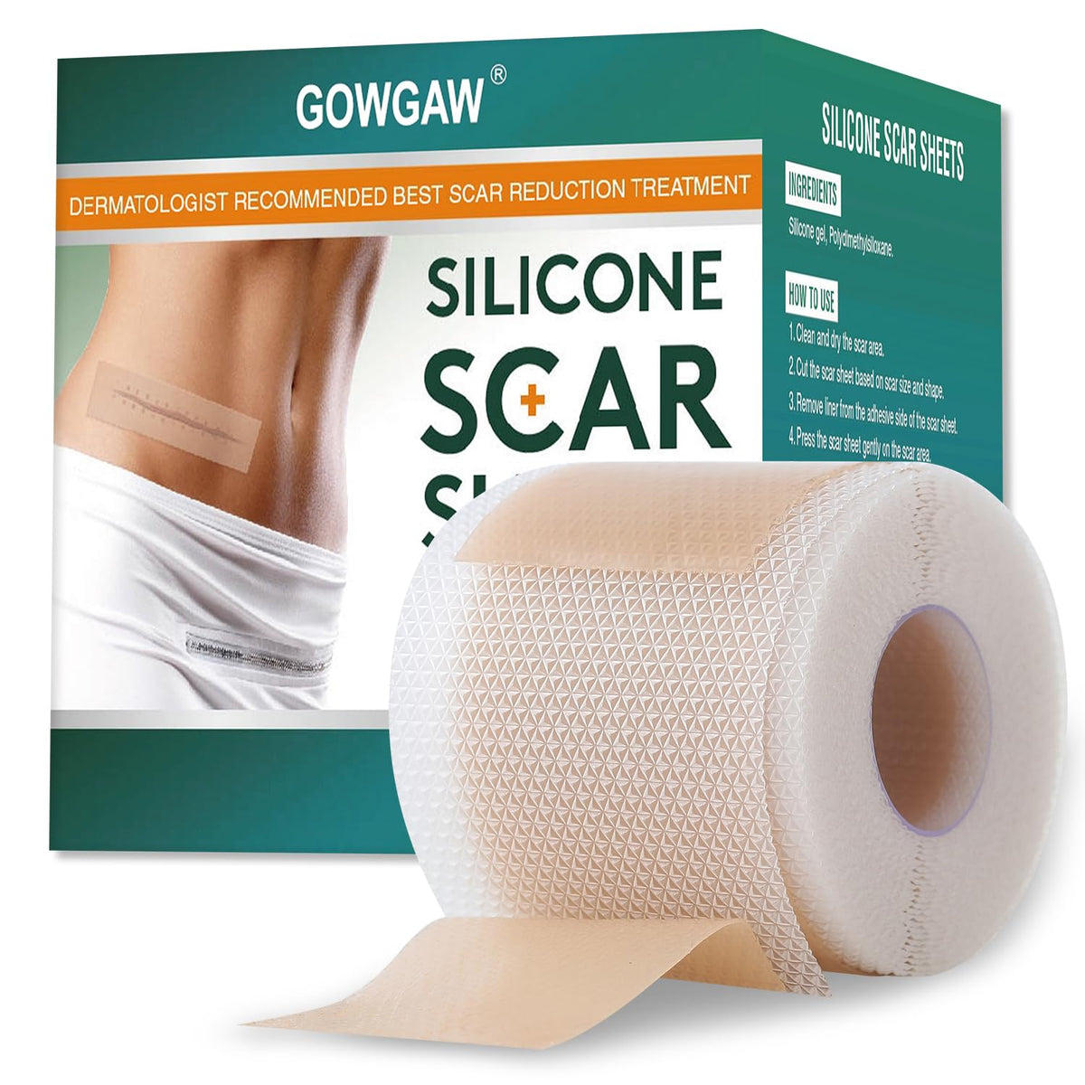 Gowgaw Medical Grade Silicone Scar Sheets, 1.6&quot;X60&quot; Roll For Keloid, C-Section, Burns