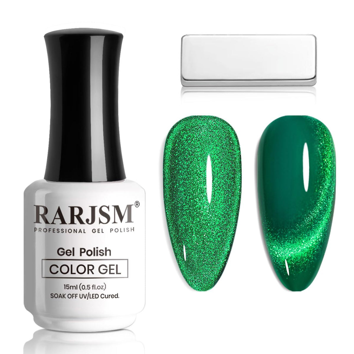 Rarjsm Green Cat Eye Gel Nail Polish 15Ml - Christmas Green Velvet Shimmer Uv Led Curing