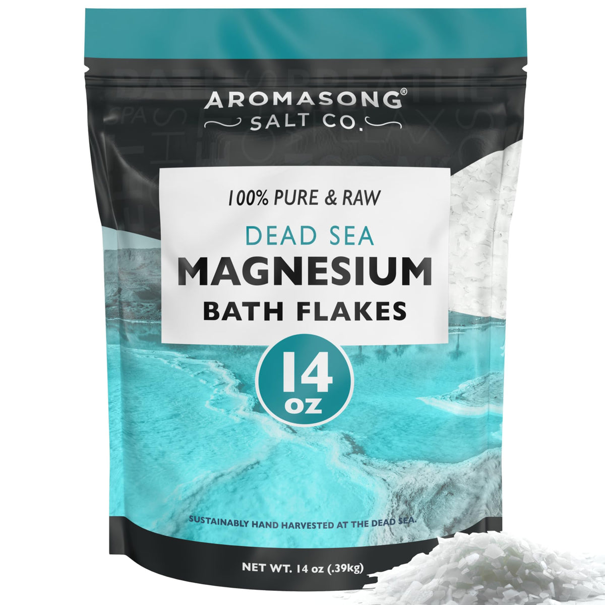 Aromasong Magnesium Flakes - 14 Oz Resealable Pack For Muscle Relaxation & Bath Soak