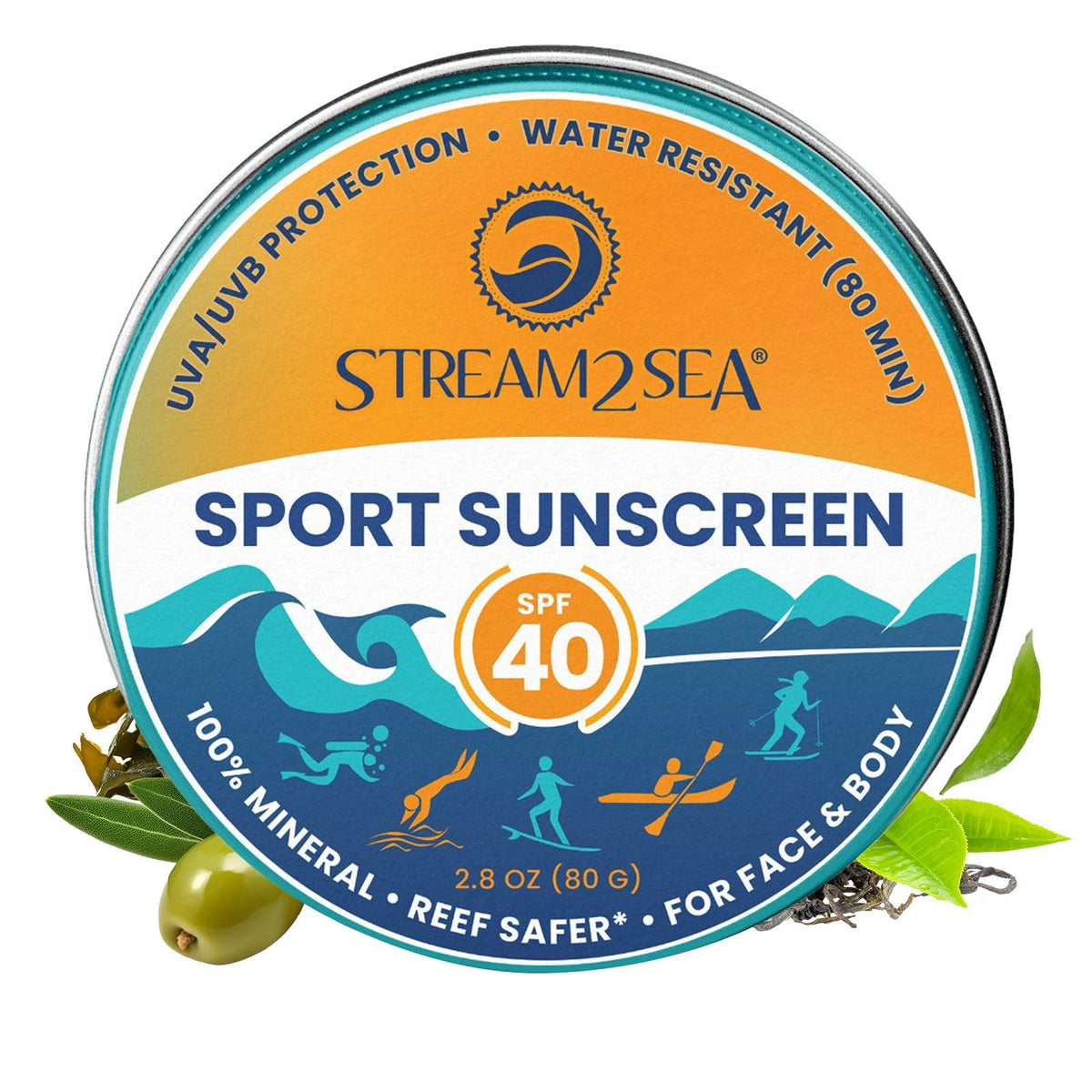 Stream2Sea Spf40 Sunscreen Balm, Reef Safe Mineral Sunscreen, Biodegradable, 2.8 Oz Travel Size