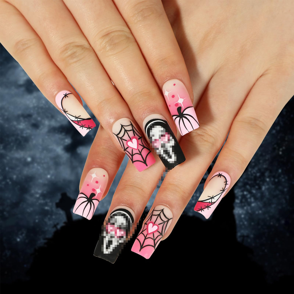 Puyokinm Halloween Press On Nails - Gothic 24 Pcs Full Cover Designs For Women