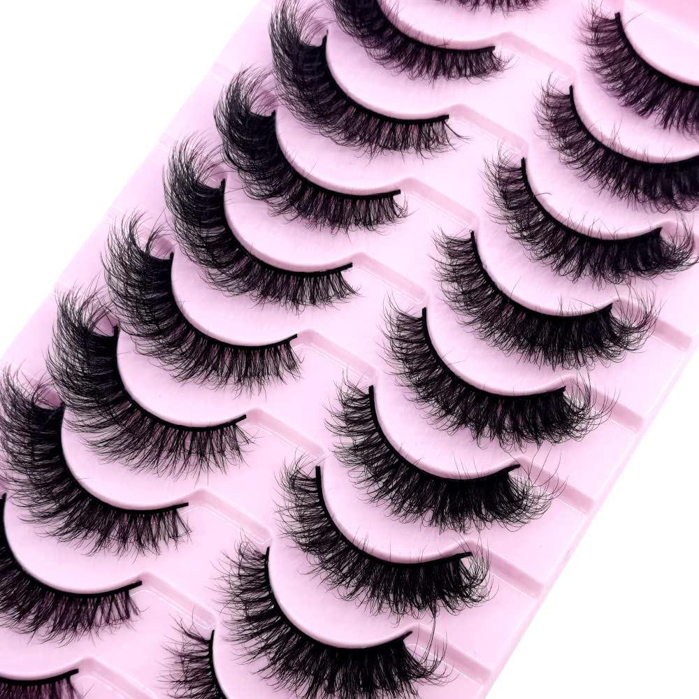 HBZGTLAD 10 Pairs 3D Mink Lashes - Handmade Wispy Fluffy Long False Eyelashes for Natural Makeup