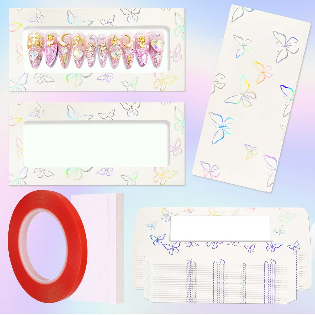 Hlqhxwhzt 35 Pcs Empty Press On Nails Packaging Box Set With Double Sided Tape - White