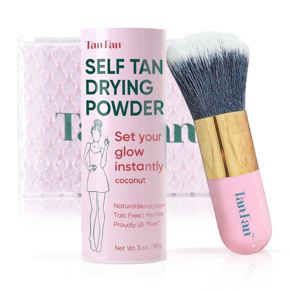 Tan Fan Self Tan Drying Powder Kit - Vegan Translucent Setting Powder With Brush & Pouch