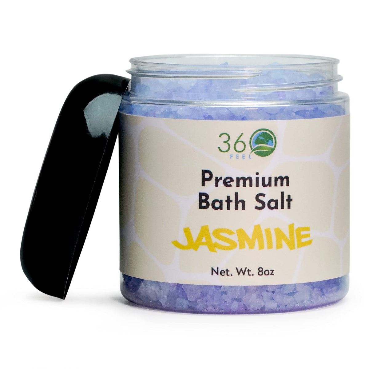 360Feel Jasmine Bath Salt & Body Scrub - Vegan Exfoliator For Face, Body & Feet - 8 Oz Jar