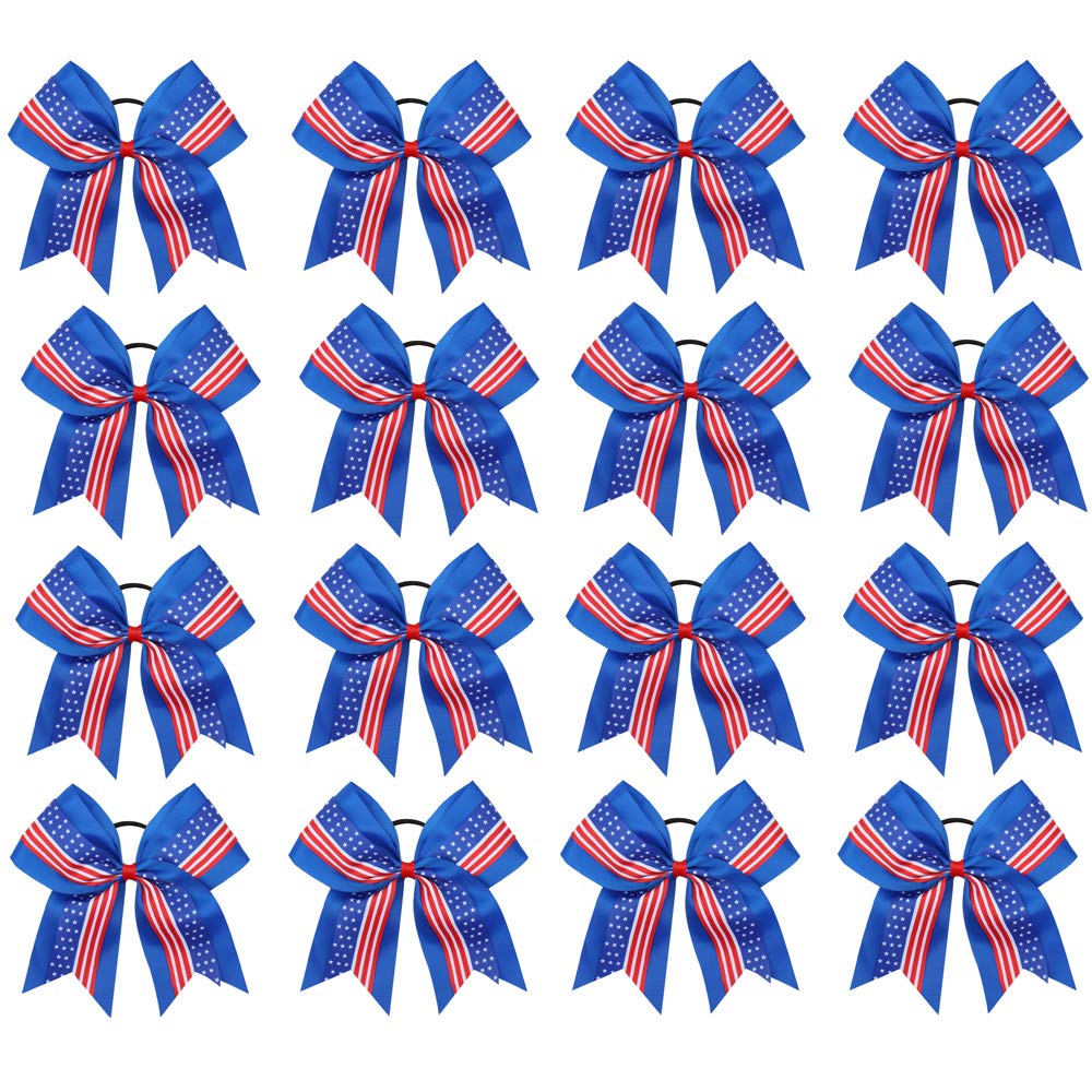 OAOLEER 16PCS Large Cheer Hair Bows - Elastic Ponytail Holders for Teen Girls, Flag Blue