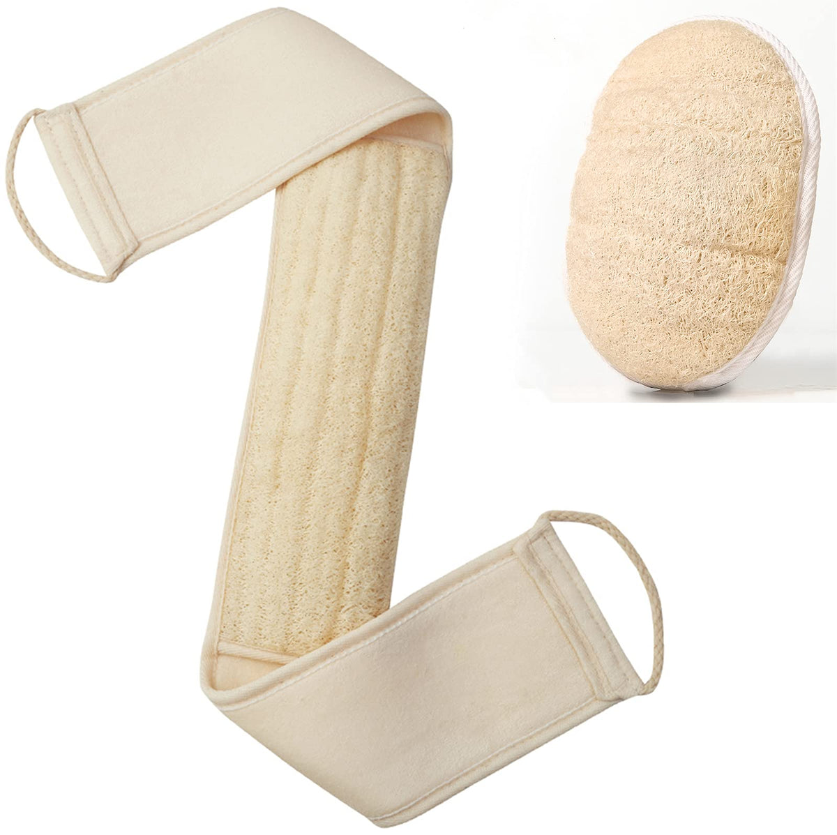 Vusoset Natural Loofah Back Scrubber Set - Exfoliating Body Sponge For Deep Clean, Cream White