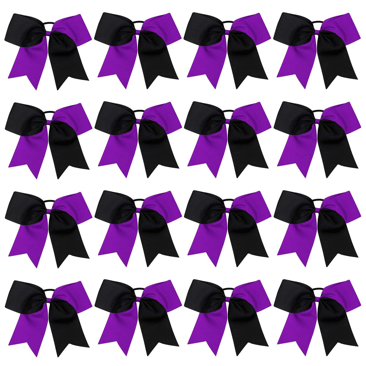 OAOLEER 16PCS Cheer Hair Bows - 8&quot; Elastic Ponytail Holders for Teen Girls, Black/Purple