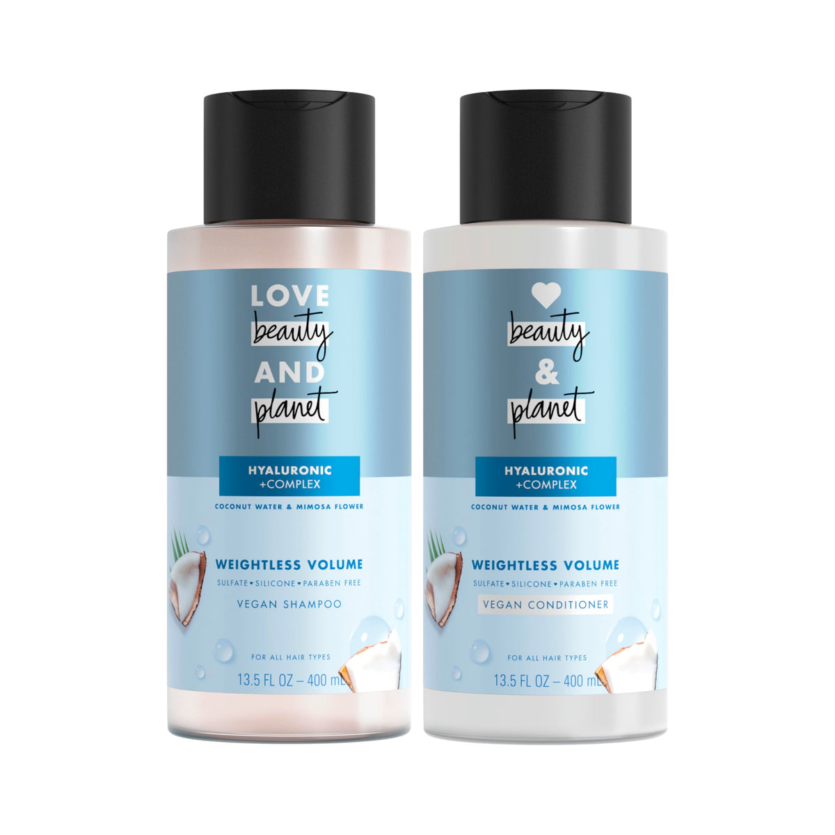 Love Beauty And Planet Coconut Water & Mimosa Flower Shampoo & Conditioner, 2 Pack, Vegan 13.5 Oz