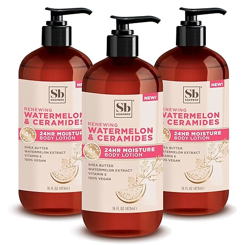 Soapbox Watermelon Body Lotion, Vegan Ceramides Moisturizer For Dry Skin, 3 Pack, 16 Oz