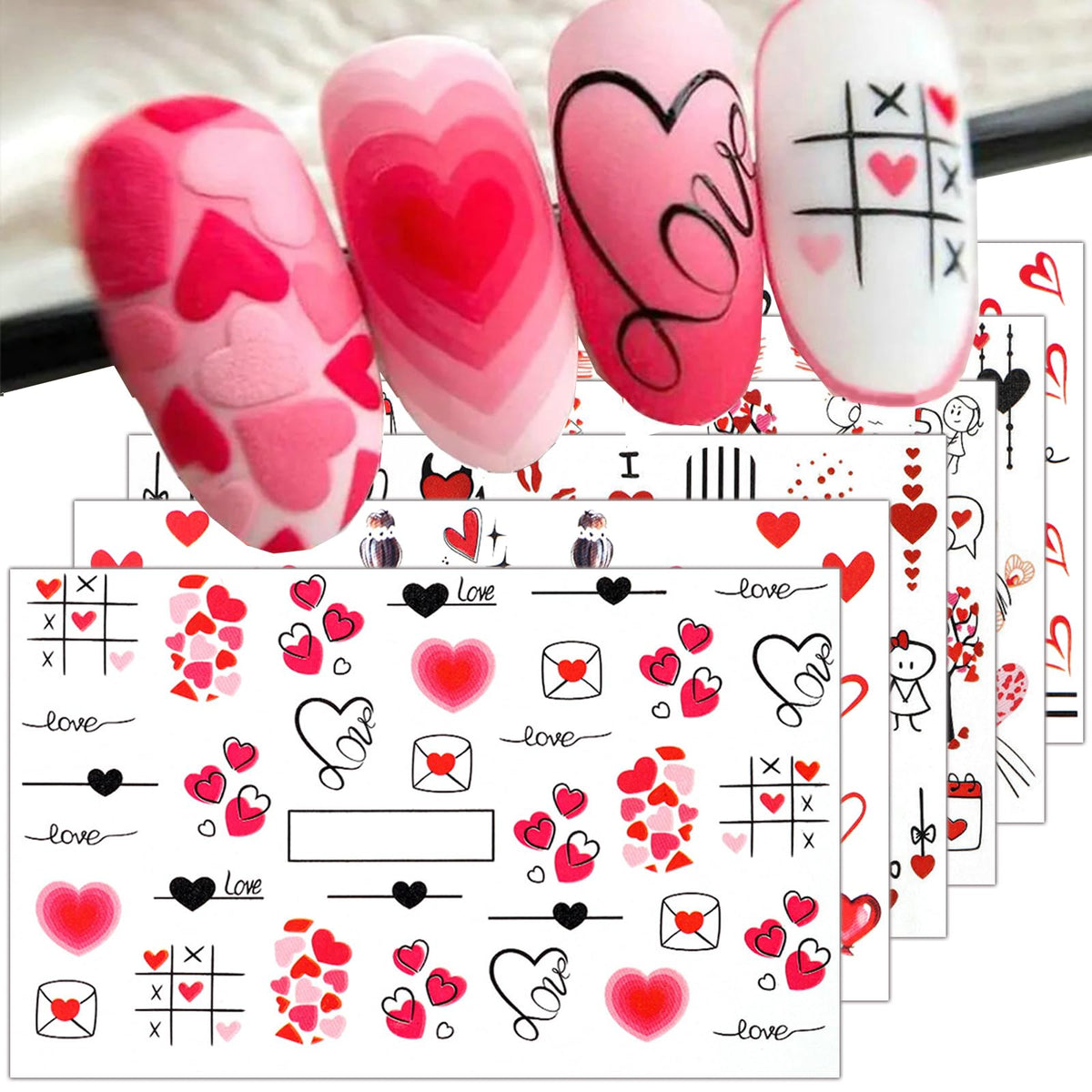 Wenewfine Romantic Heart Nail Stickers - Valentines Day Water Transfer Nail Art For Women