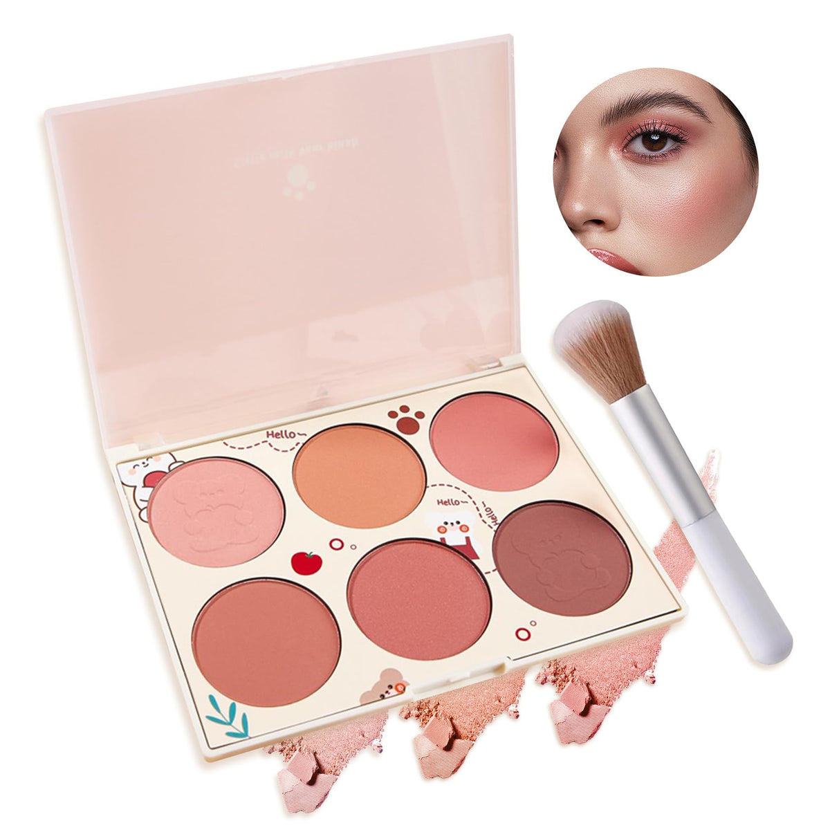 Junkujk Blush Palette - 6 Colors Shimmer & Matte Blush With Makeup Brush - 0.04 Oz