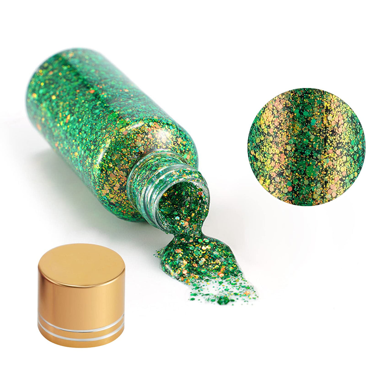 Lezero Holographic Body Glitter Gel - Laser Green Mermaid Sequins For Face, Hair, Nail, Eyeshadow