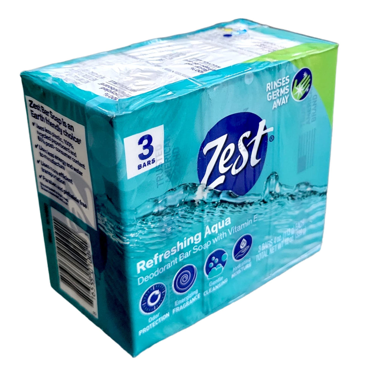 Zest Aqua 3-Pack Bar Soap, 4 Oz Each - Total Of 9 Bars, Refreshing Clean & Hydration