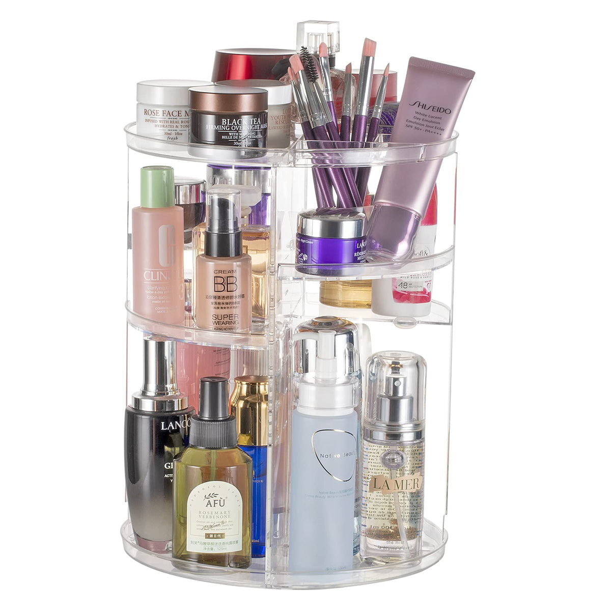 Argox Rotating Makeup Organizer - Transparent Acrylic Skincare Storage with Brush Holder & Tray